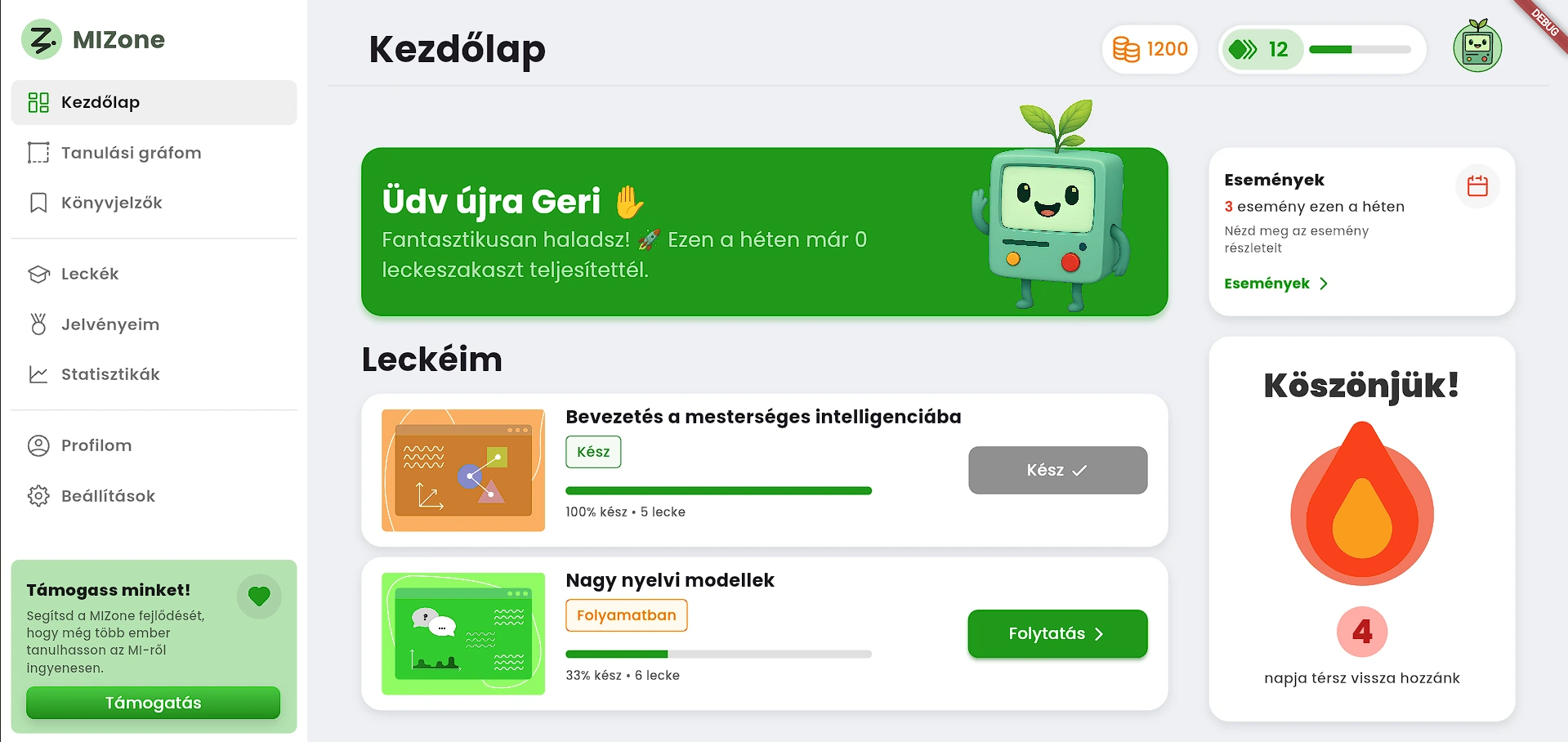 Mizone.hu — AI-kurzus web- és mobilplatform
